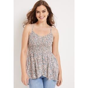 Maurices NWT Paisley Smocked Tunic 2X Boho Faux Wrap Hi-Low Strappy Back Cami